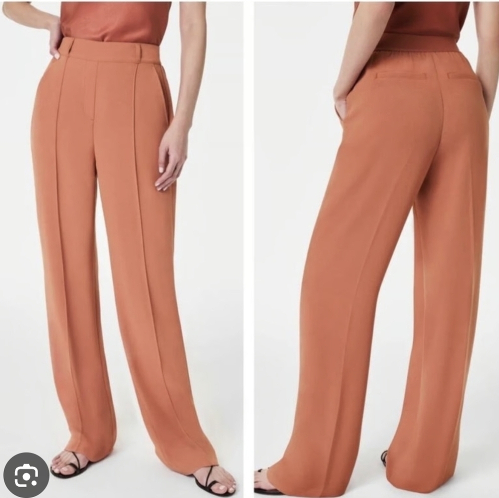 SPANX Trousers Women's 1X Petite Carefree Crepe Pleated Orange Casual Career